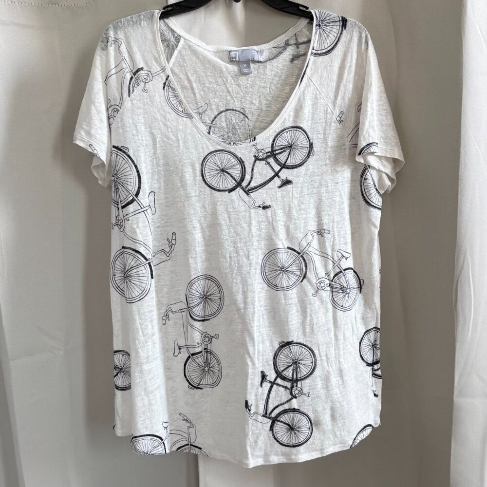 JC Penney Linen Top Size‎ XL Bicycle Graphic Print Beachy Woven Retro Boho 18646